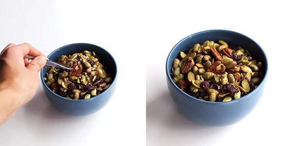 Food in a blue bowl.