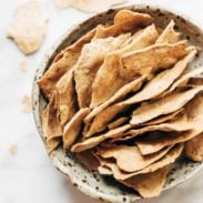 Homemade Flatbread Crackers in a bowl.