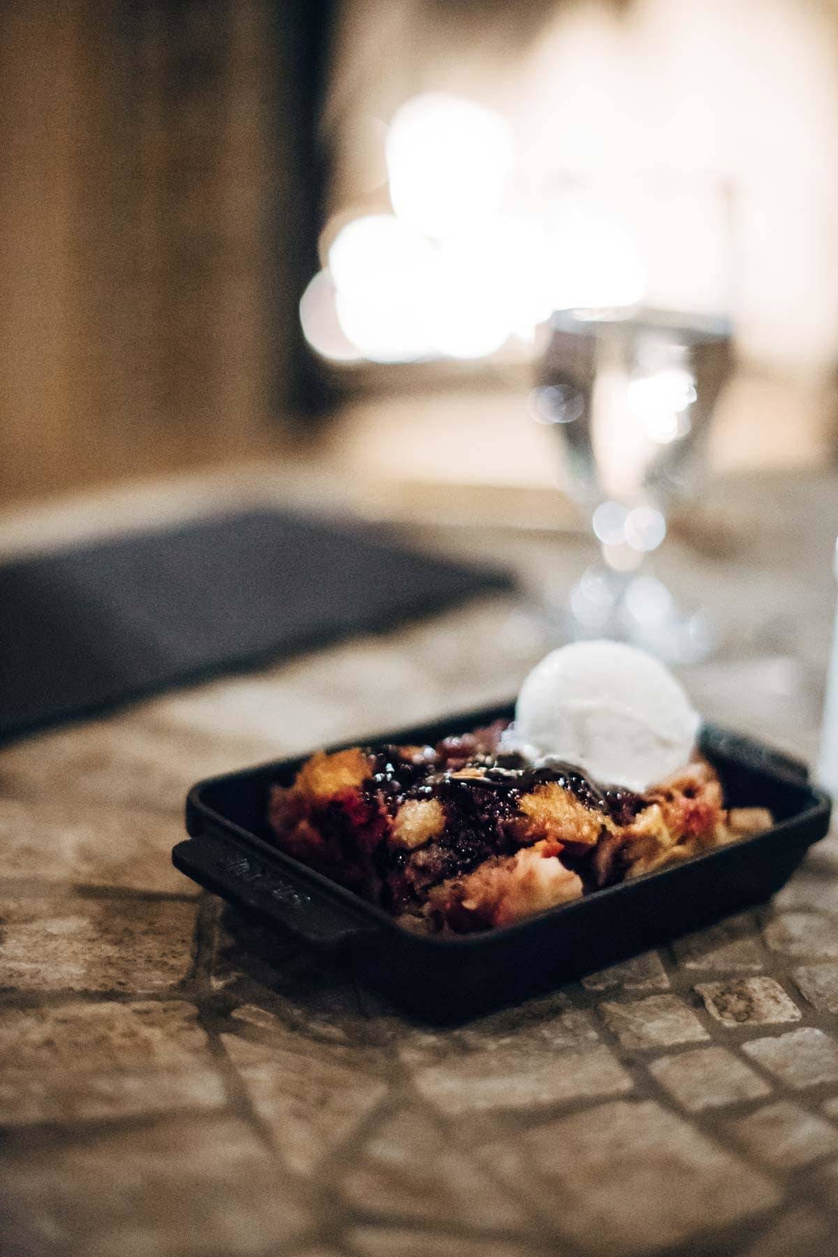 cookie in a skillet with ice cream