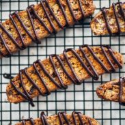Cranberry Dark Chocolate Biscotti on a cooling rack.